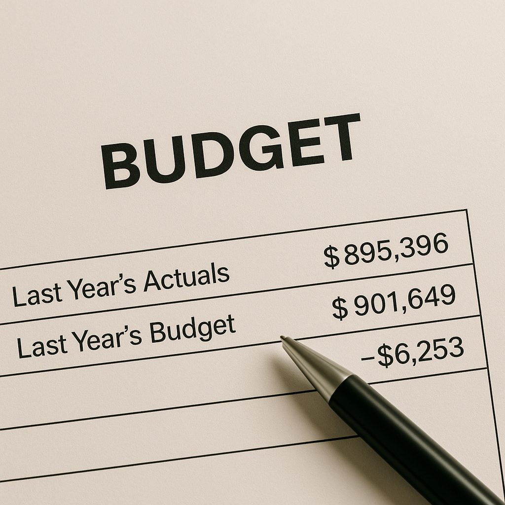 A very simple budget for a board to review with pen on top