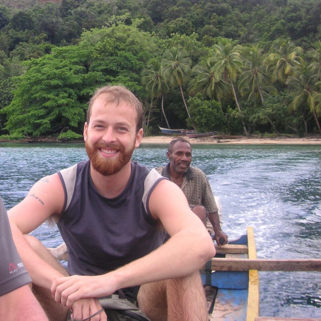 The author shortly after the earthquake in a boat near Abepura, Papua